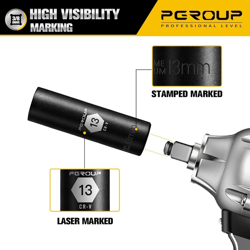 pgroup 3/8” Drive Deep Impact Socket, Metric(13mm socket), 6-Point, Cr-V Steel With Black Manganese Phosphate Coating - Image 5